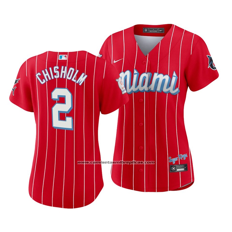 Camiseta Beisbol Mujer Miami Marlins Jazz Chisholm 2021 City Connect Sugar Kings Rojo